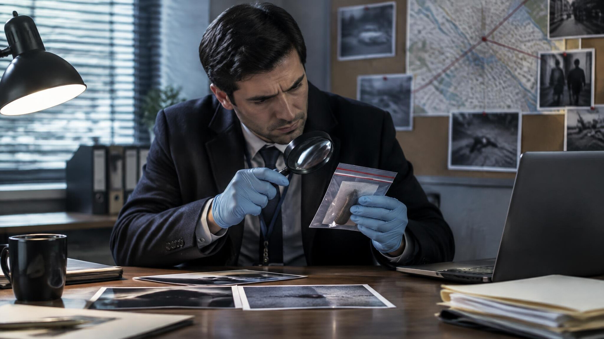 detective examining evidence